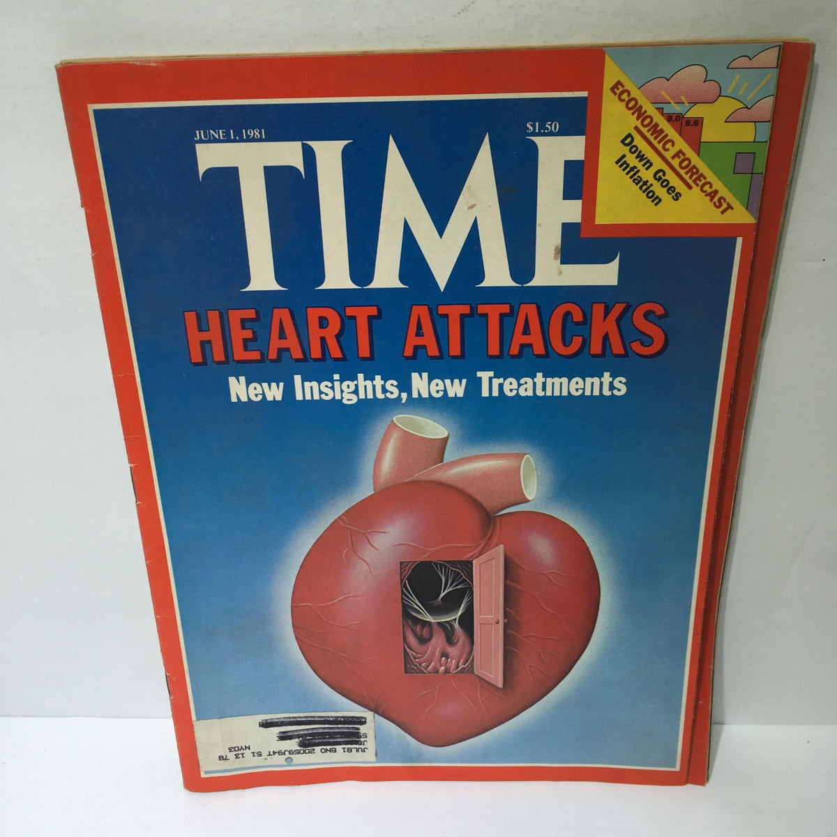 Cover of Time Magazine dated June 1, 1981, featuring the title 'Heart Attacks: New Insights, New Treatments', showcasing a stylized heart design with a window revealing anatomical details.