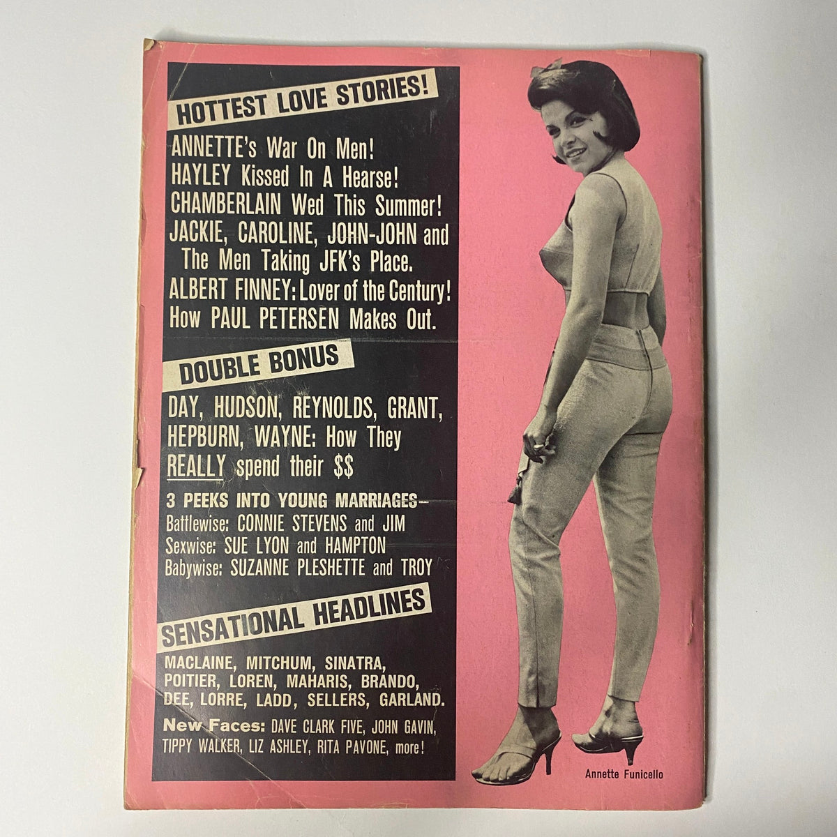 Back cover of Movie Life Yearbook No. 35 highlighting love stories and notable figures like Annette Funicello, along with promotional content on marriages and gossip.
