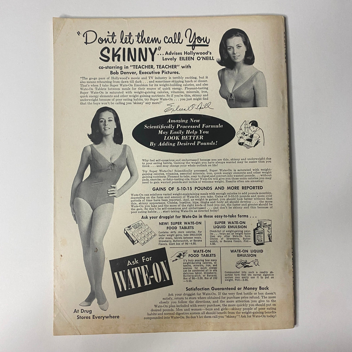 TV Picture Life Magazine July 1966 Vol 11 No. 7 featuring Barbara Parkins. The magazine's back cover includes an advertisement for WATE-ON, a weight management product, alongside an image of a woman in a swimsuit promoting the product.