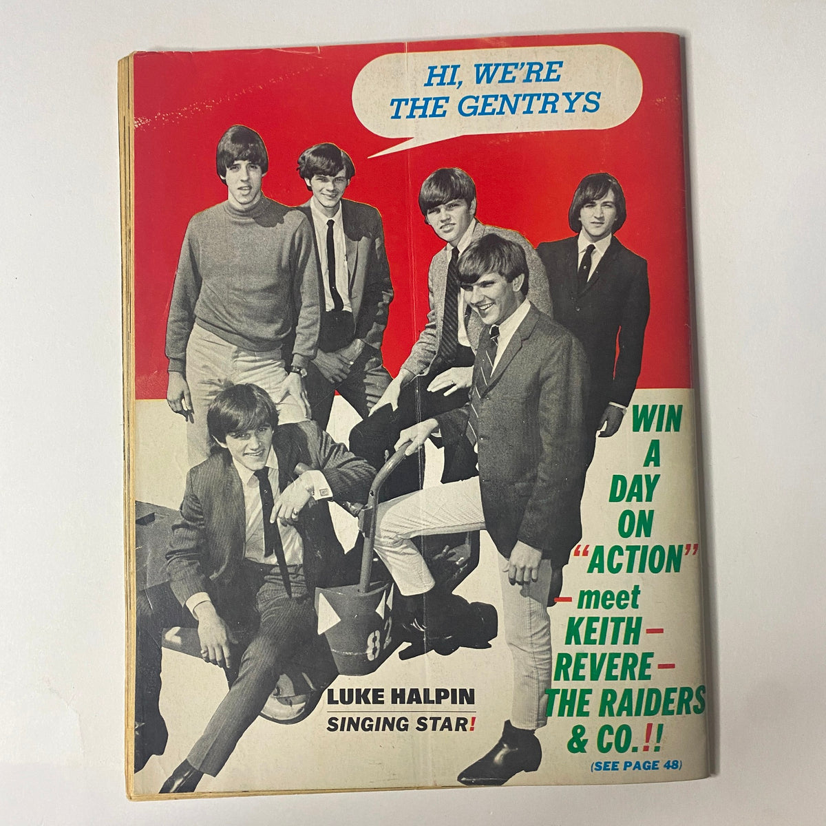 The Gentrys featured in 16 Magazine April 1966, posing together on a vibrant cover with the text 'HI, WE'RE THE GENTRYS!', promoting a special contest.