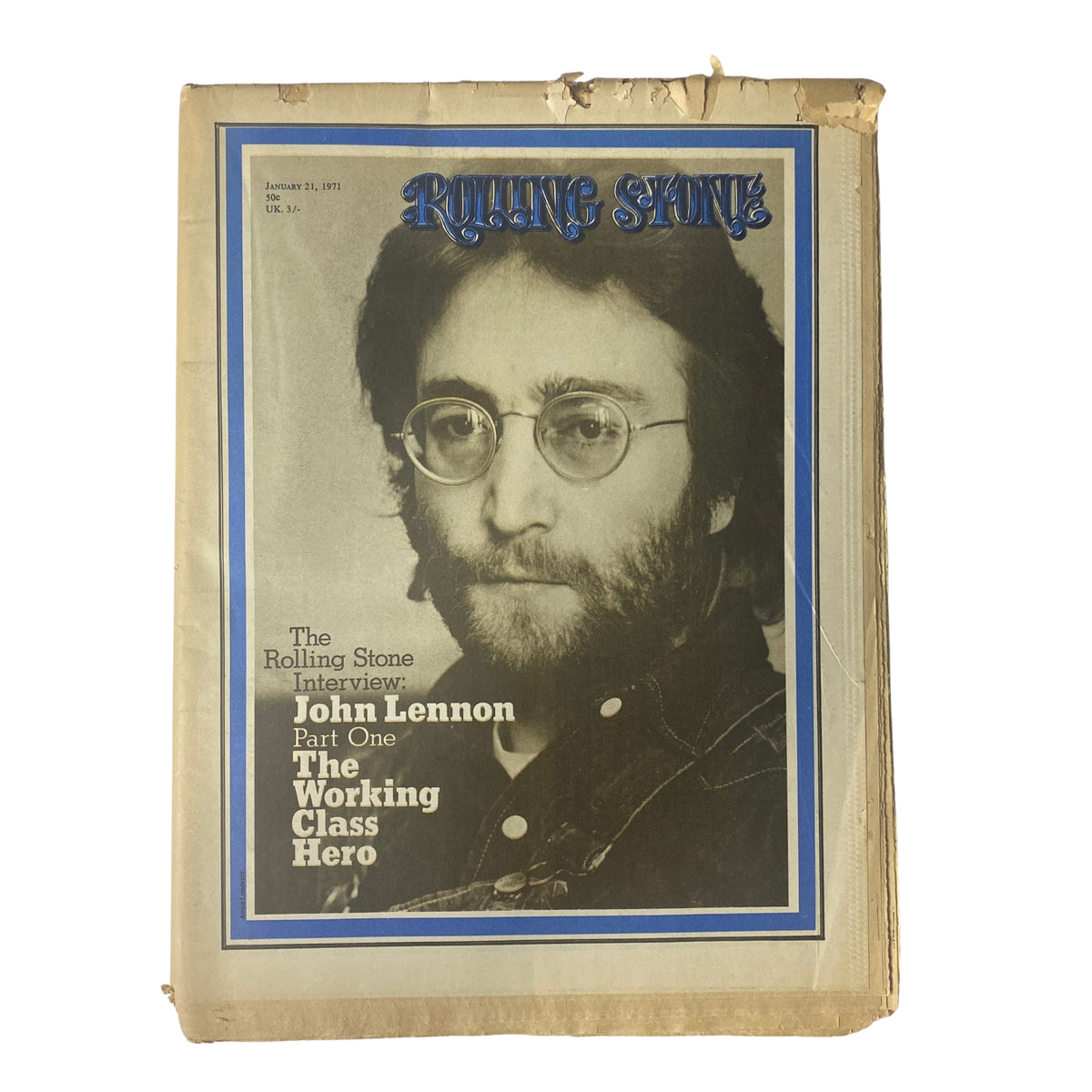Rolling Stone Magazine January 21, 1971 featuring John Lennon on the cover, showcasing his iconic 1970s style and glasses.