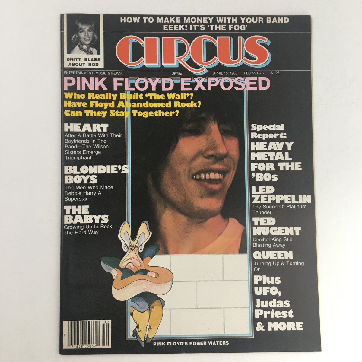 Circus Magazine cover from April 15, 1980 featuring Roger Waters from Pink Floyd, with headlines about Pink Floyd, Heart, Blondie's Boys, and a special report on heavy metal.
