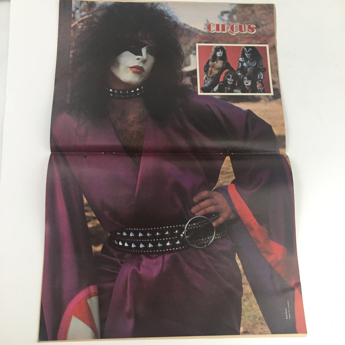 Image from Circus Magazine July 7, 1977 showing Paul Stanley of Kiss in elaborate costume, representing the glam rock era, and featuring iconic images from the band's history.