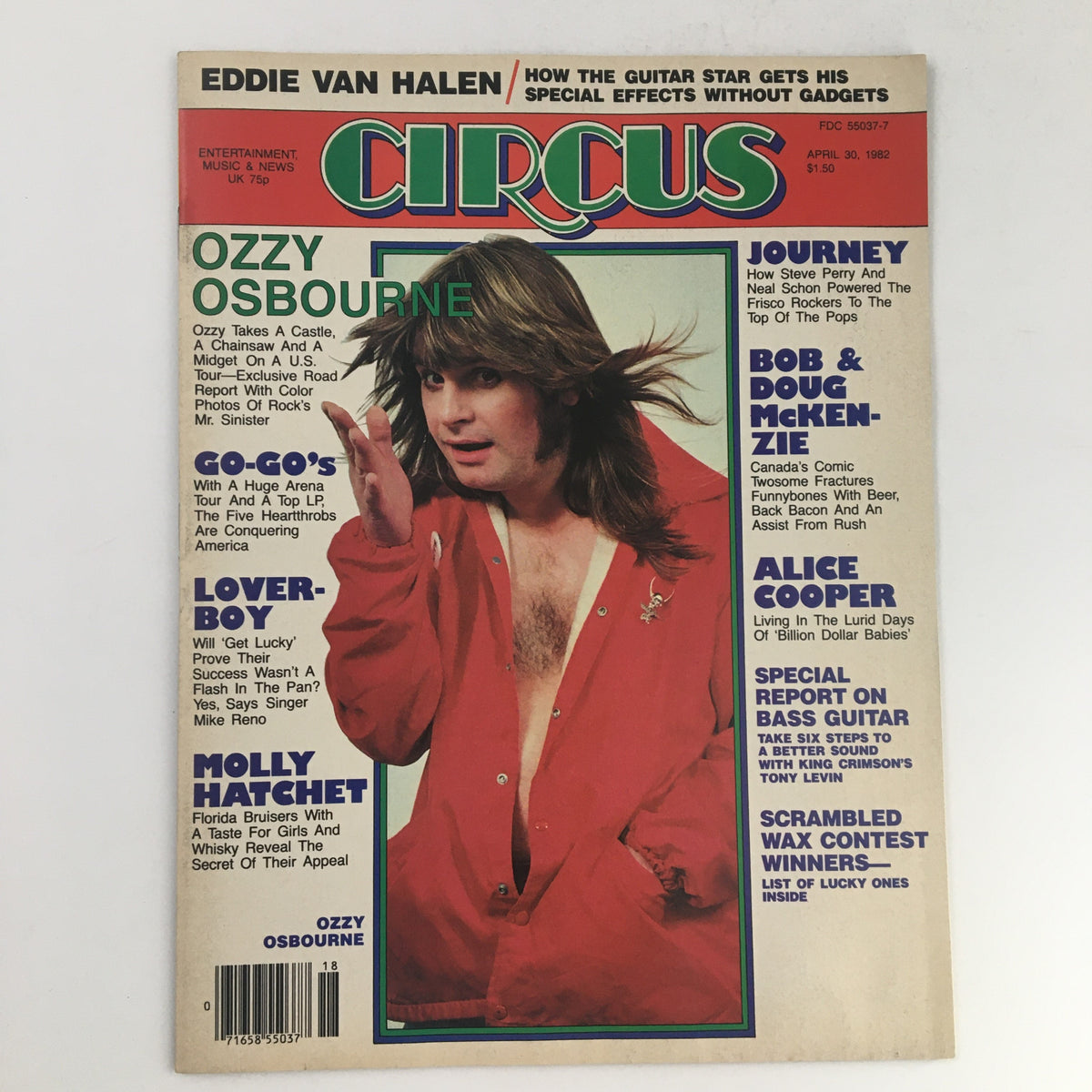 Cover of Circus Magazine, April 30, 1982, featuring Ozzy Osbourne prominently displayed, showcasing rock music culture of the early 80s.