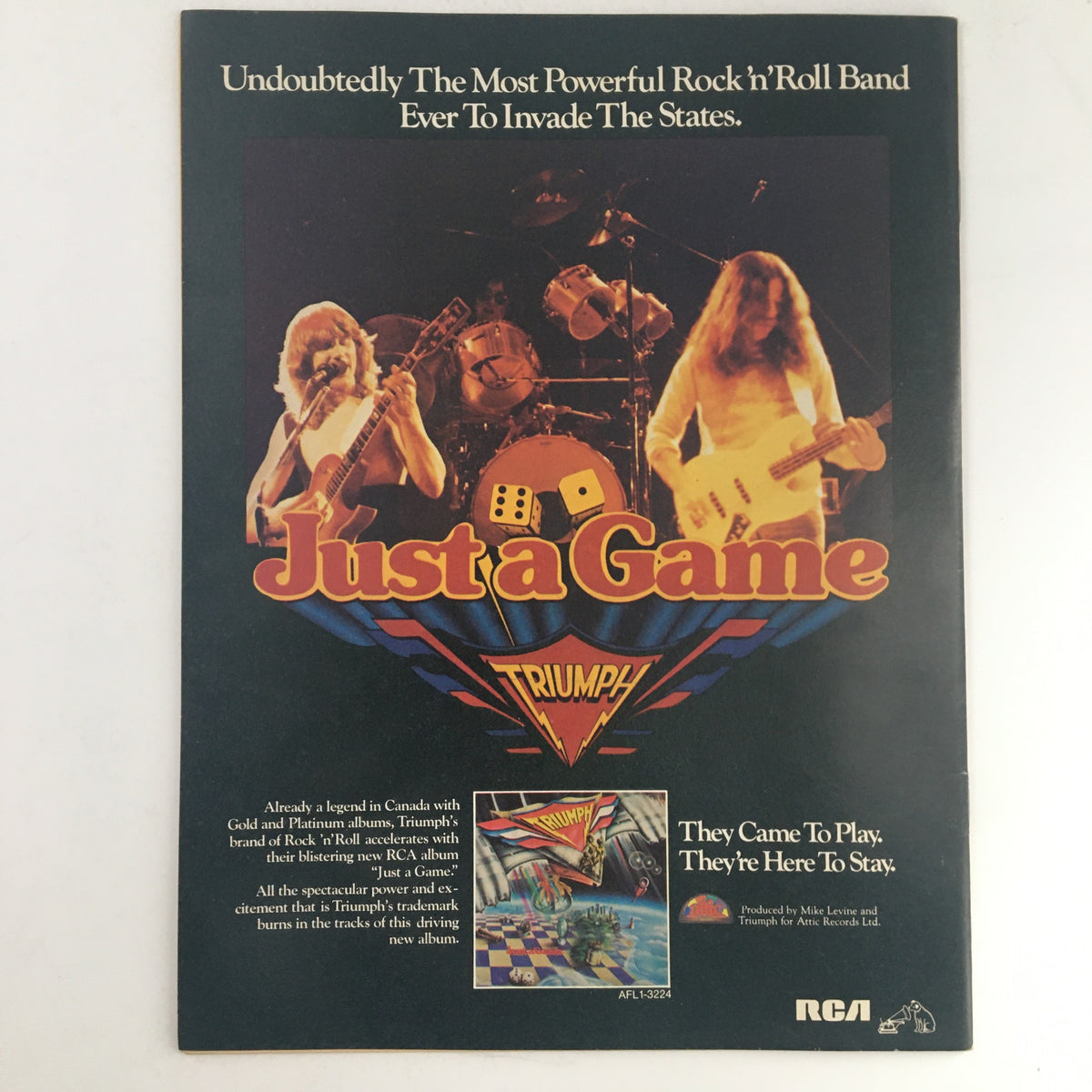 Advertisement from Circus Magazine May 1 1979 for the band Triumph's album 'Just a Game'.
