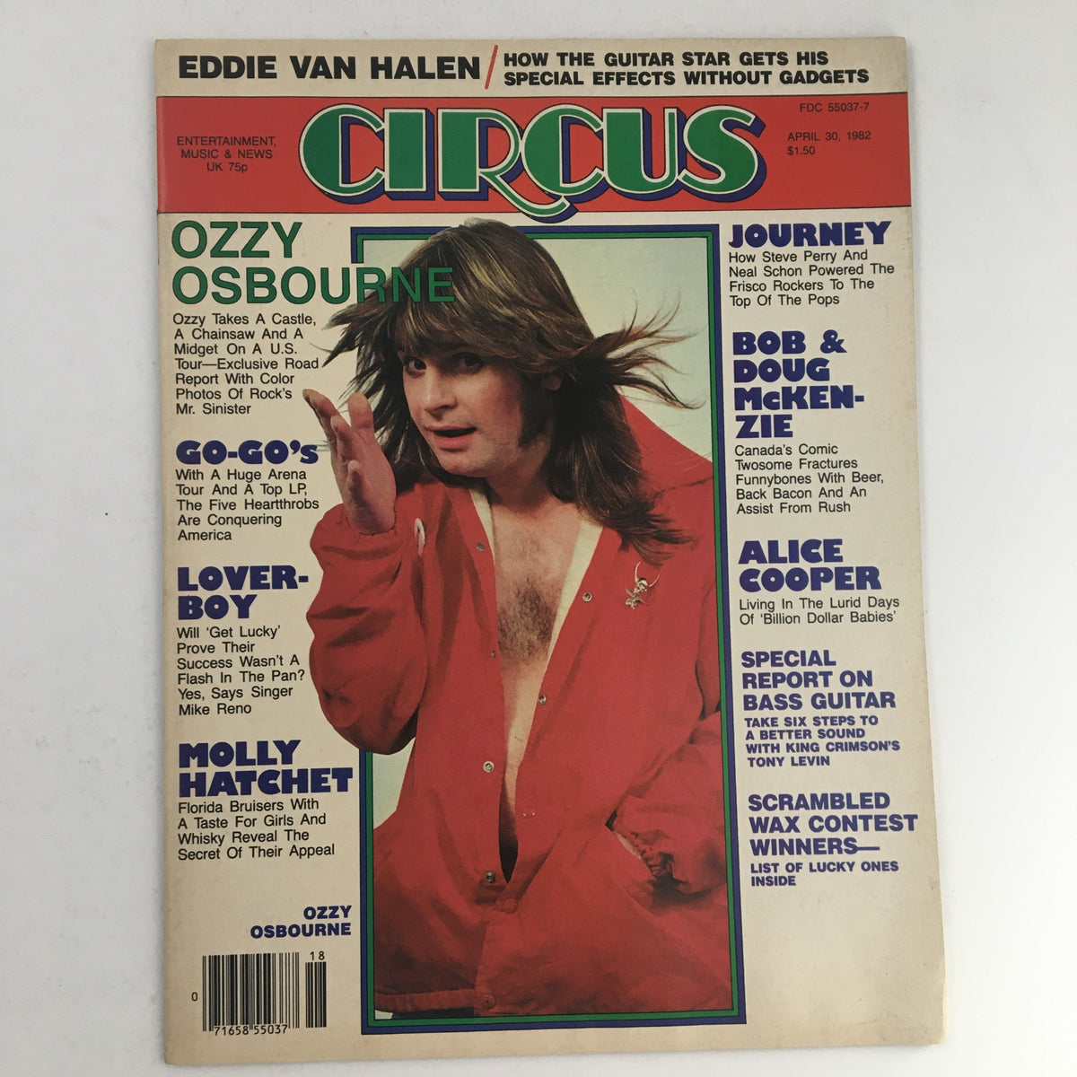 Cover of Circus Magazine, April 30, 1982, featuring Ozzy Osbourne and a mention of Journey with Steve Perry and Neal Schon.
