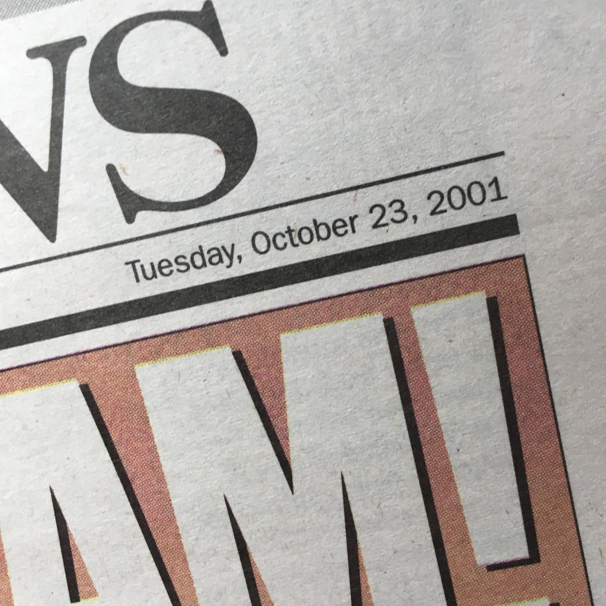 NY Daily News front page from Tuesday, October 23, 2001 featuring the headline 'Grand Slam! Yankees Win 4th Straight Pennant' in bold lettering.