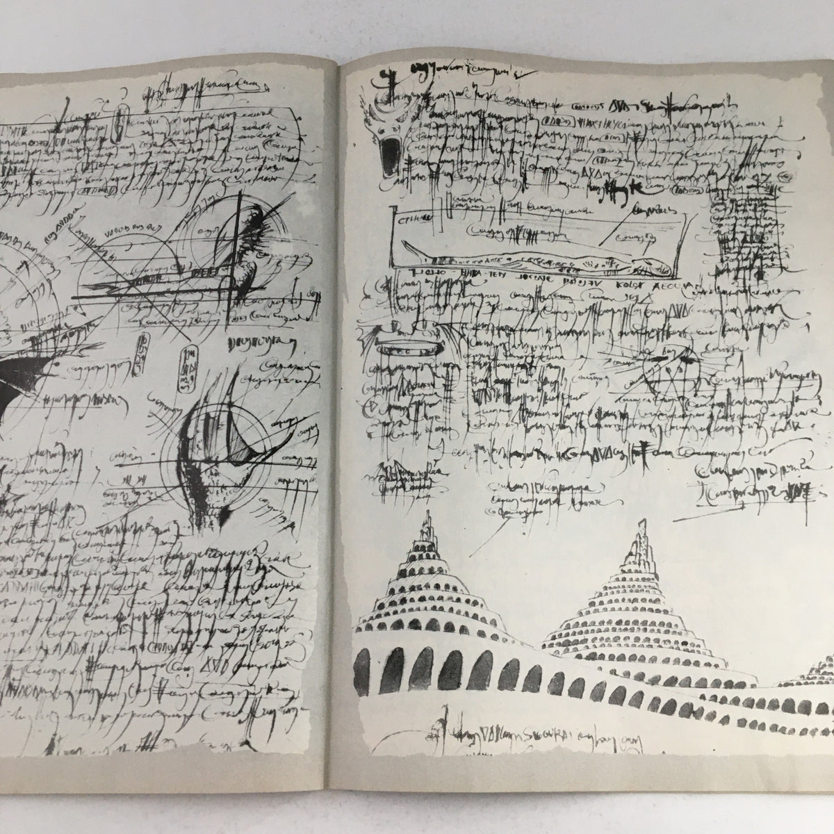 Illustration with handwritten notes and sketches from Heavy Metal Magazine October 1979, displaying intricate artistic details.