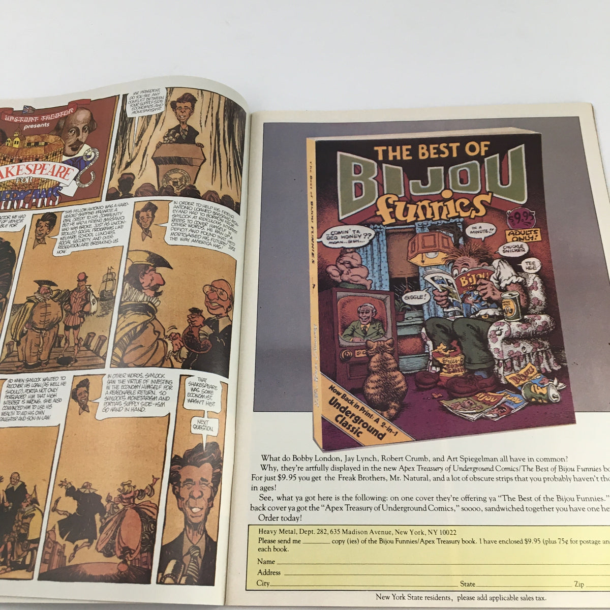Interior spread of Heavy Metal Magazine February 1982 featuring comic strips from various artists, showcasing the unique blend of art and storytelling.
