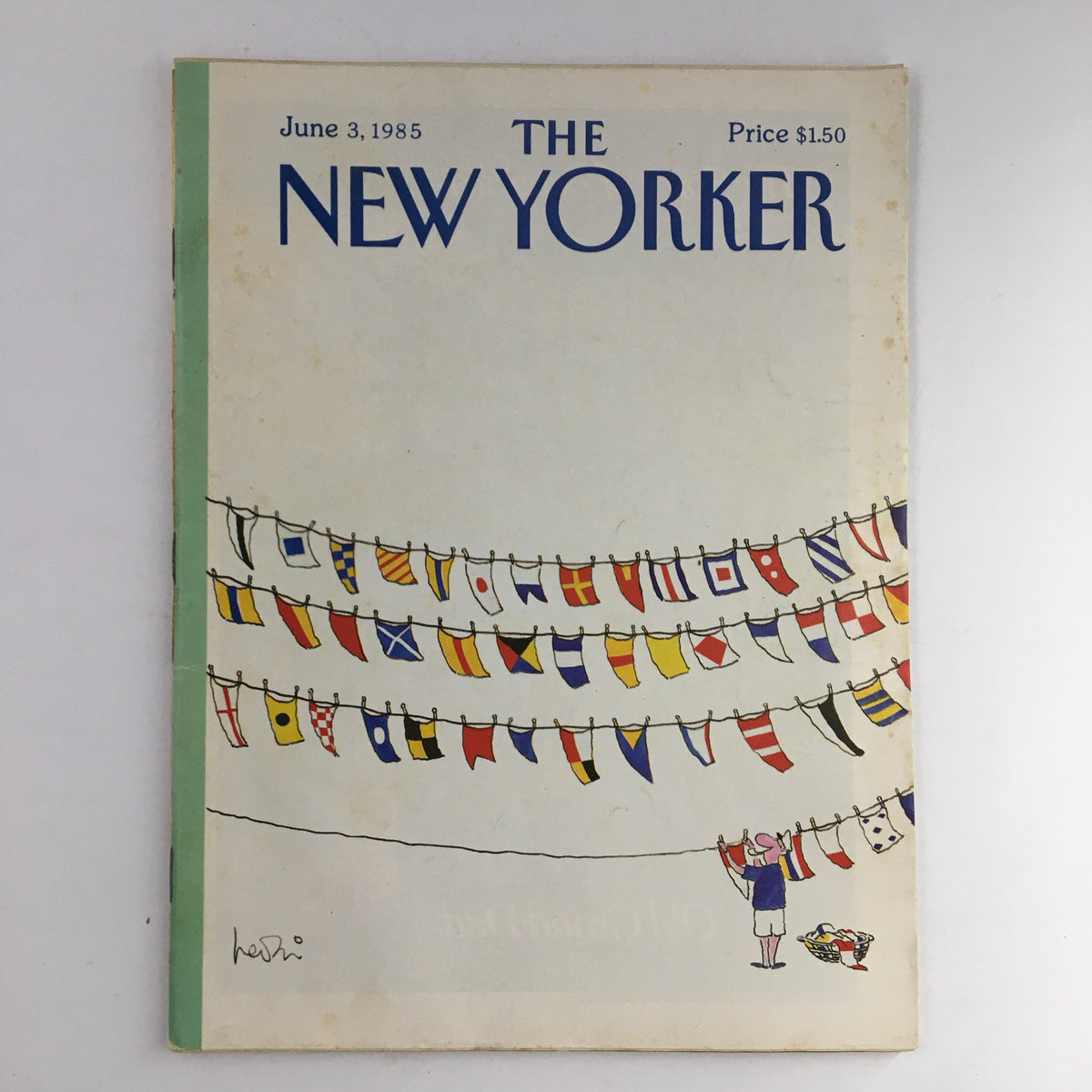 The New Yorker Magazine June 3 1985 front cover featuring colorful nautical flags, designed by Arnie Levin, reflecting a vintage magazine style.