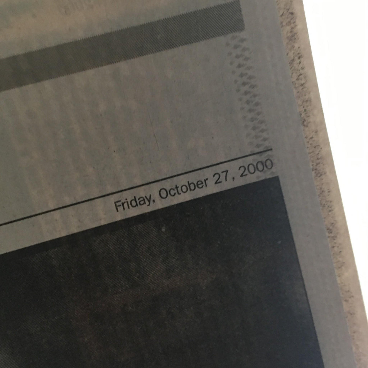 Date of the NY Daily News newspaper featuring the title 'NY Daily News: 10/27/2000 Yanks Beat Mets 4-2 In Game 5 2 3-Peat As World Champs', showing Friday, October 27, 2000.