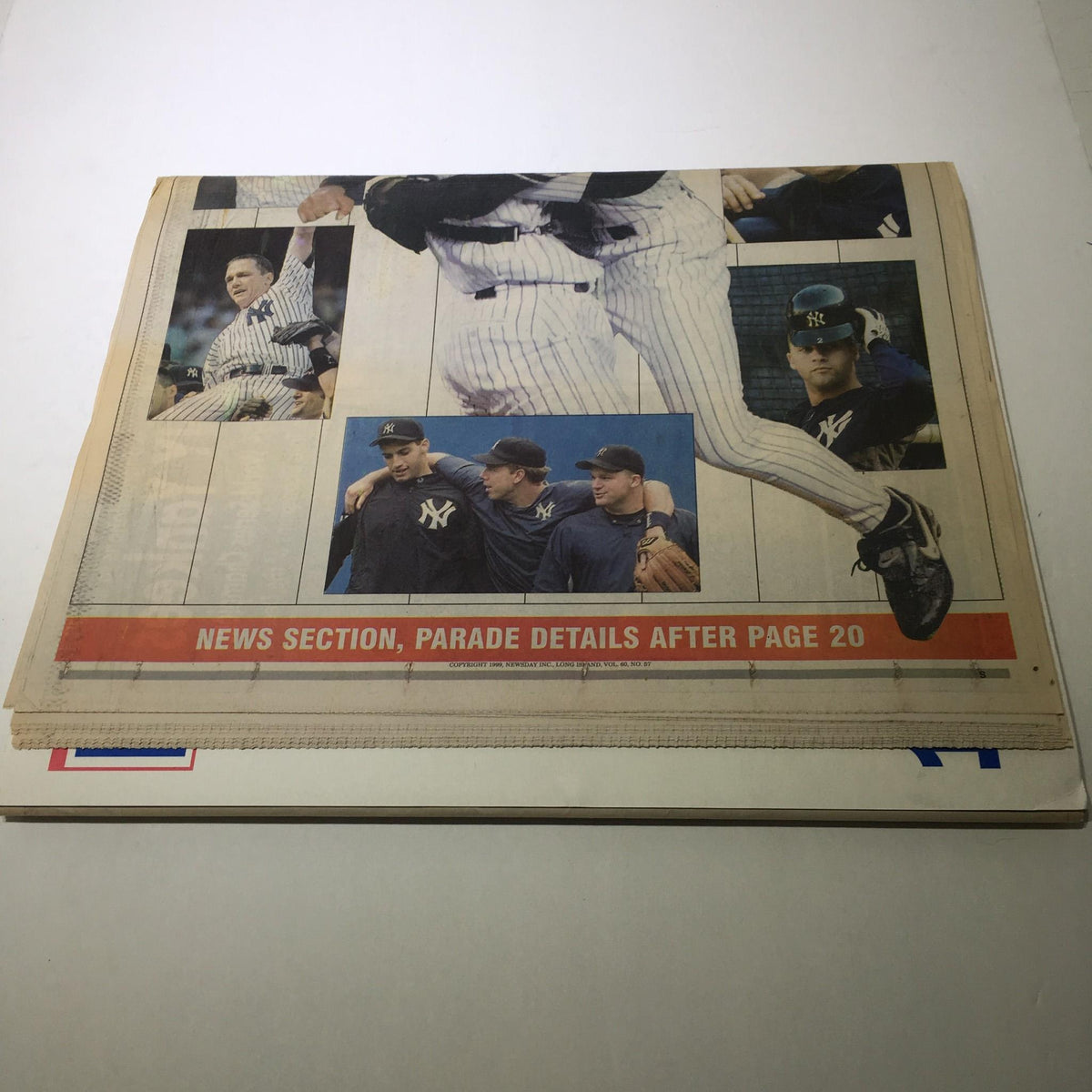 Back cover of the Newsday: October 29 1999 issue, featuring the New York Yankees' World Series parade details and images of the team.