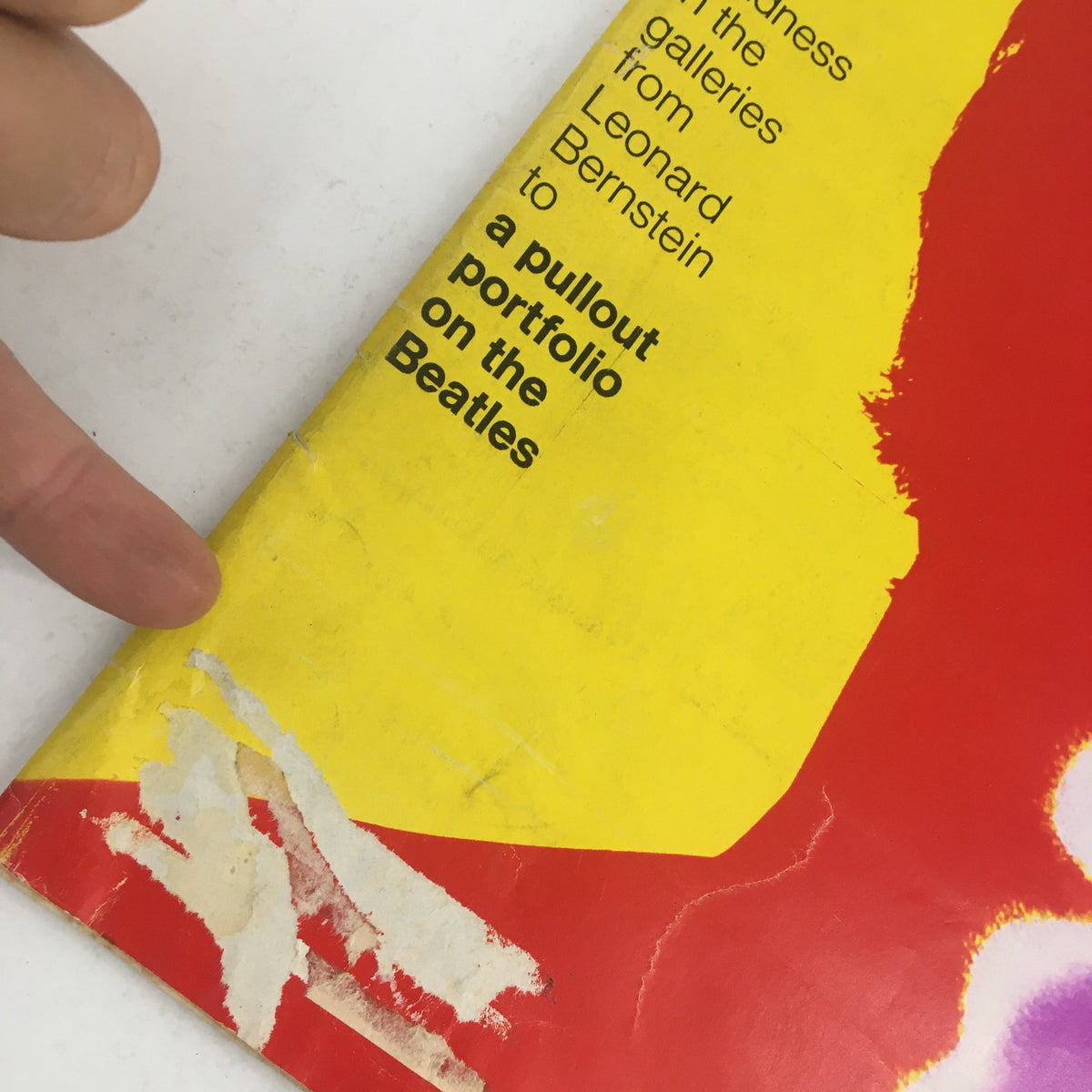 Detail of the Look Magazine January 9, 1968 highlighting the pullout portfolio on the Beatles with visible wear on the magazine cover.