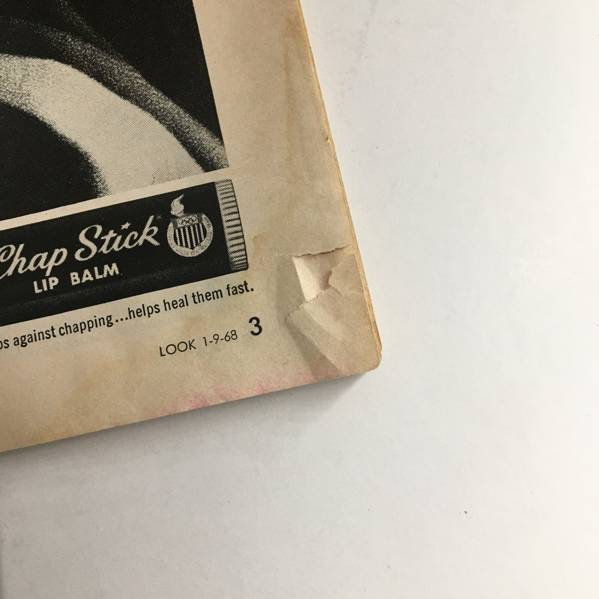 Ad for Chap Stick lip balm from Look Magazine January 9, 1968, demonstrating vintage advertising style.