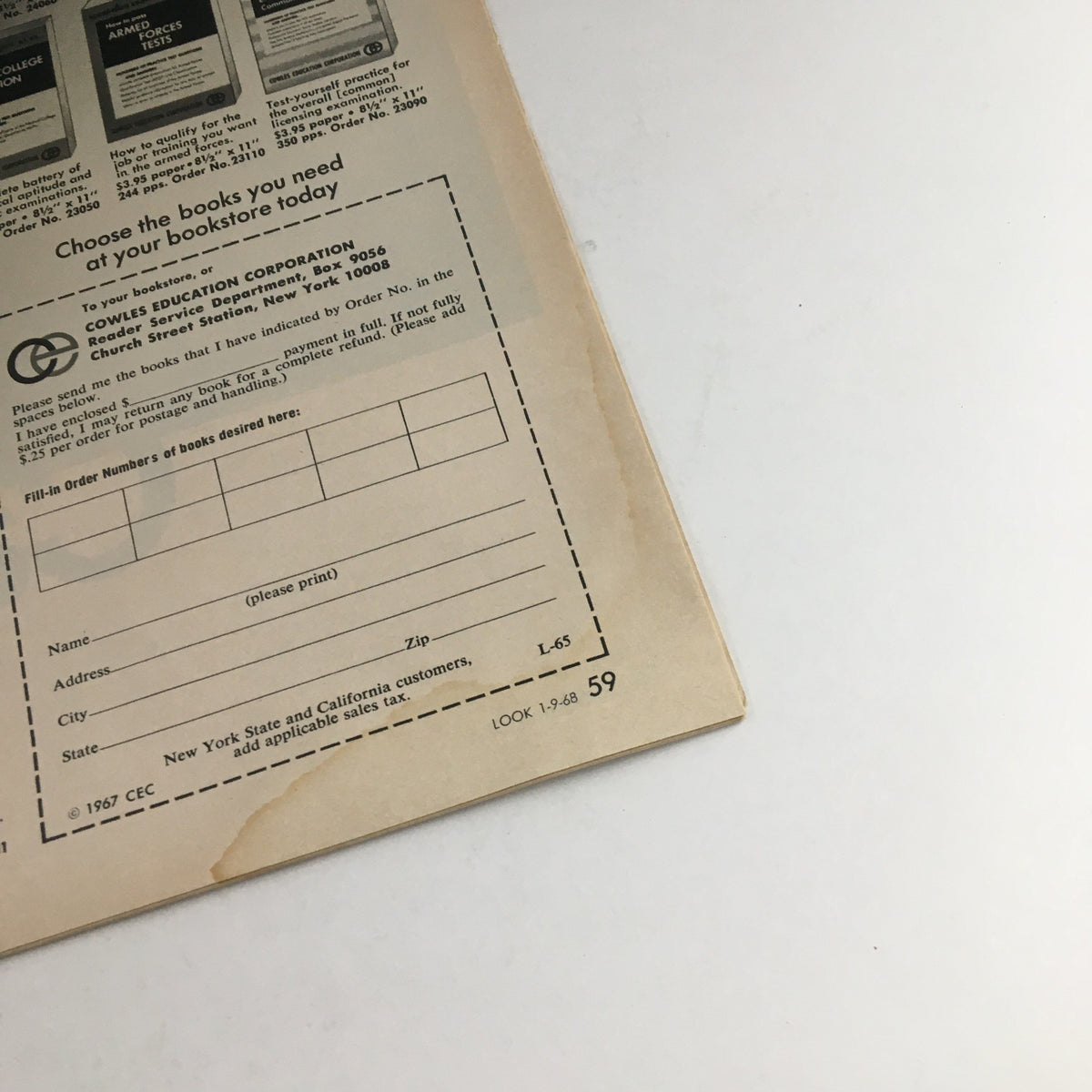 Order form page from Look Magazine January 9, 1968, featuring text and a classic layout.