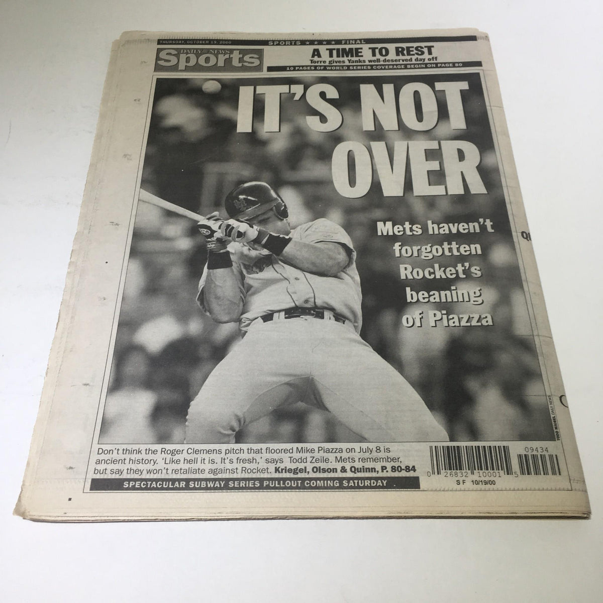 NY Daily News sports section cover titled 'IT'S NOT OVER', reporting on the ongoing rivalry between Mets and Yankees during the Subway Series.
