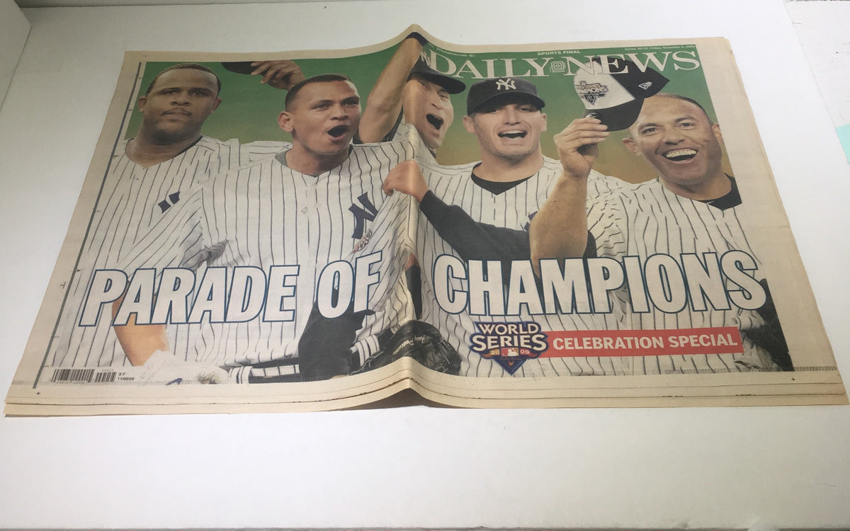 NY Daily News: Nov 6 2009 Parade of Champions World Series Celebration Special showing jubilant Yankees players celebrating their victory.