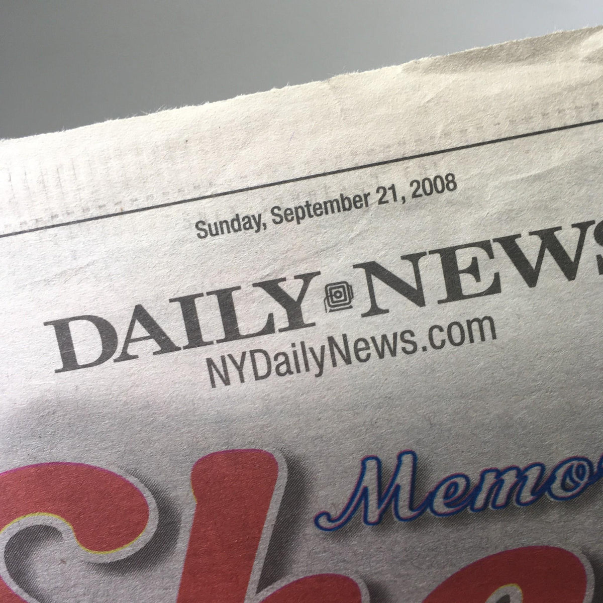 Header of the New York Daily News: Sept 21, 2008, showing the publication date and website, highlighting the special issue on Shea Stadium.
