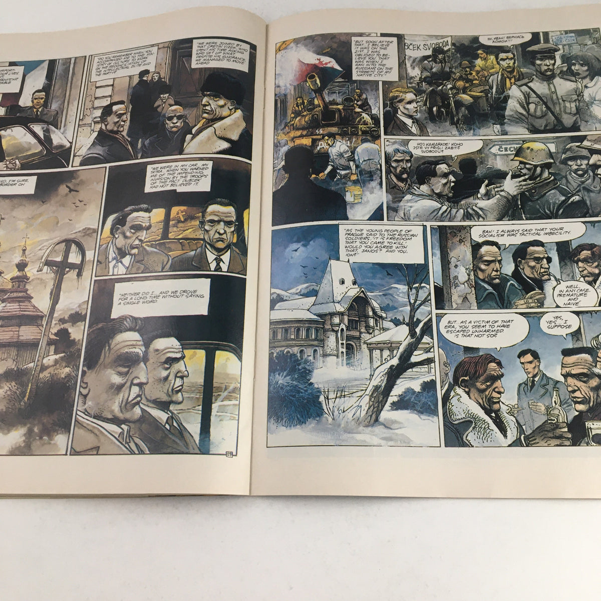 Pages from the Heavy Metal Fantasy Magazine September 1984 illustrating scenes from the 'The Railways' comic, highlighting its artistic detail and narrative depth.