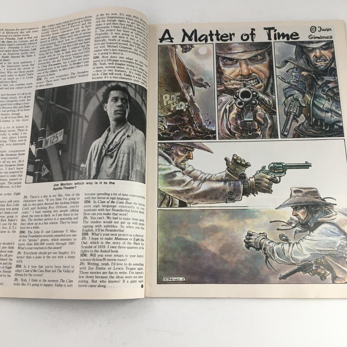Interior spread from Heavy Metal Fantasy Magazine October 1984 featuring the comic 'A Matter of Time' by Juan Gimenez, highlighting dramatic illustrations and storytelling in the fantasy genre.