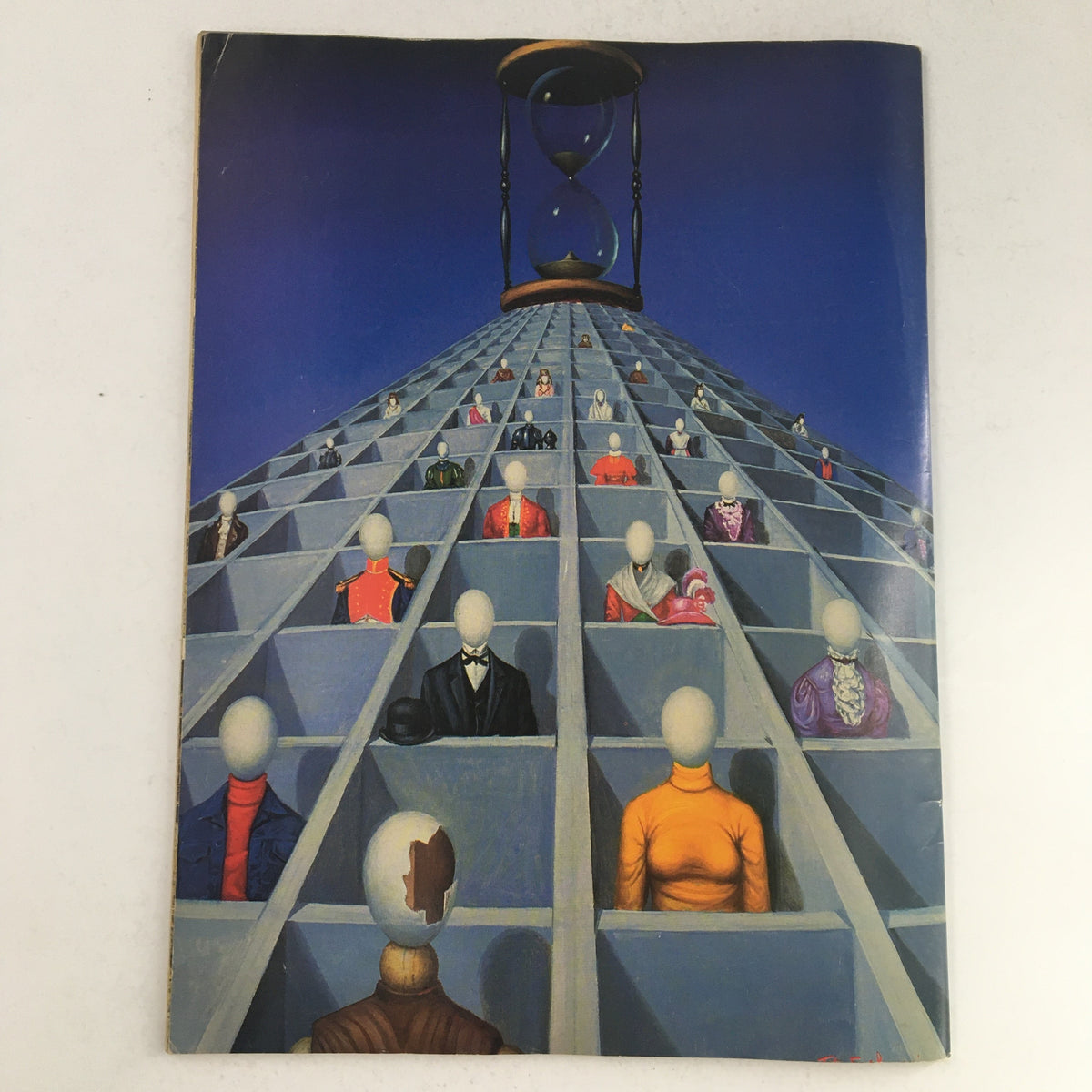 Heavy Metal Fantasy Magazine October 1984 - Cover artwork depicting a surreal and thought-provoking scene of faceless figures in a structured environment.