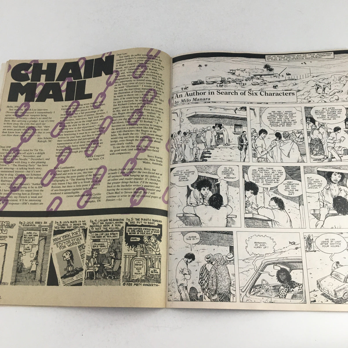 Heavy Metal Fantasy Magazine March 1985 featuring a section labeled 'Chain Mail', displaying letters and illustrations in a vintage style.