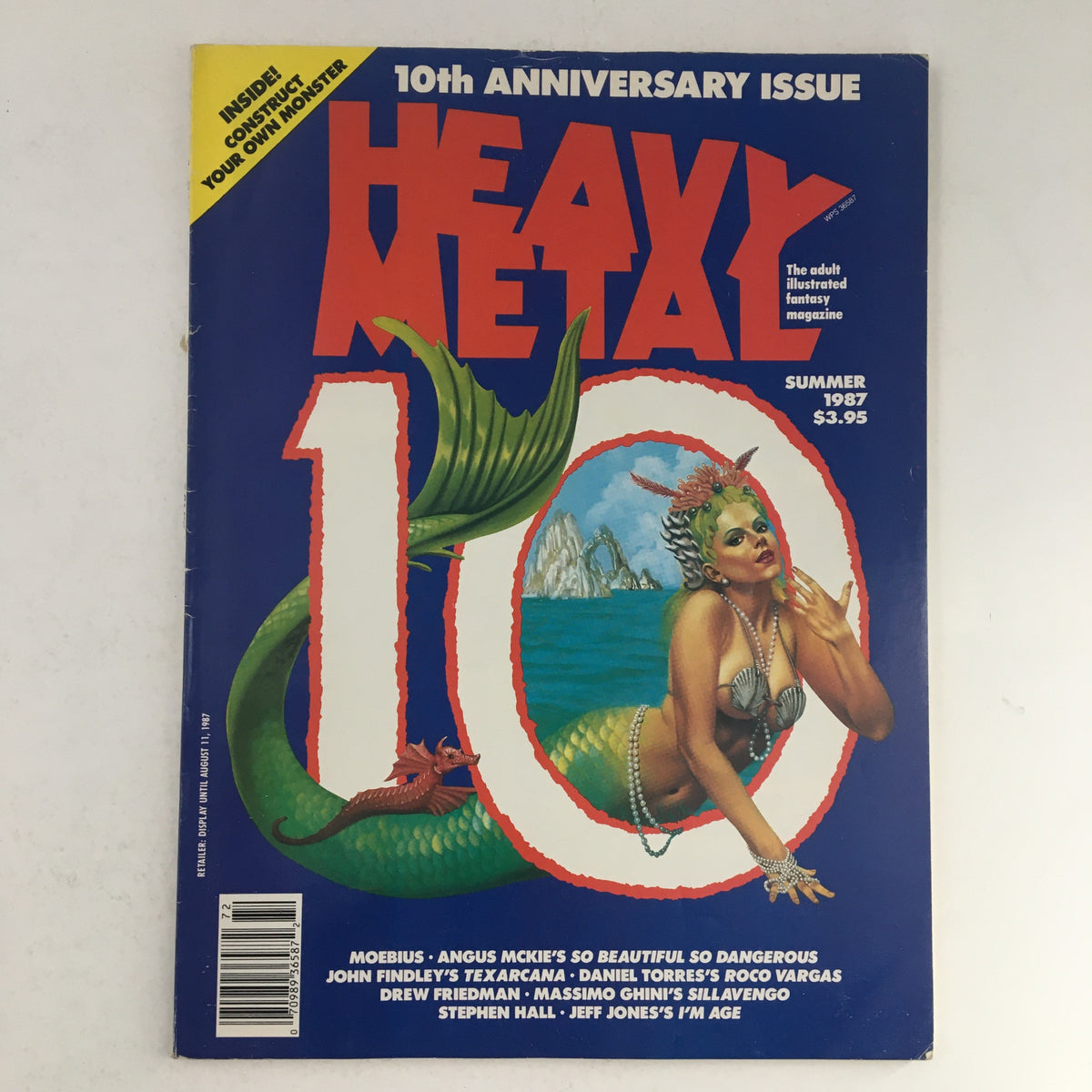 Cover of Heavy Metal Fantasy Magazine Summer 1987 featuring a mermaid and the number 10, celebrating the magazine's anniversary.