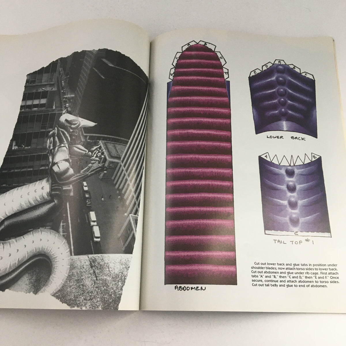 Art and design pages from Heavy Metal Fantasy Magazine Summer 1987, illustrating a monster concept with detailed sketches and background visuals.