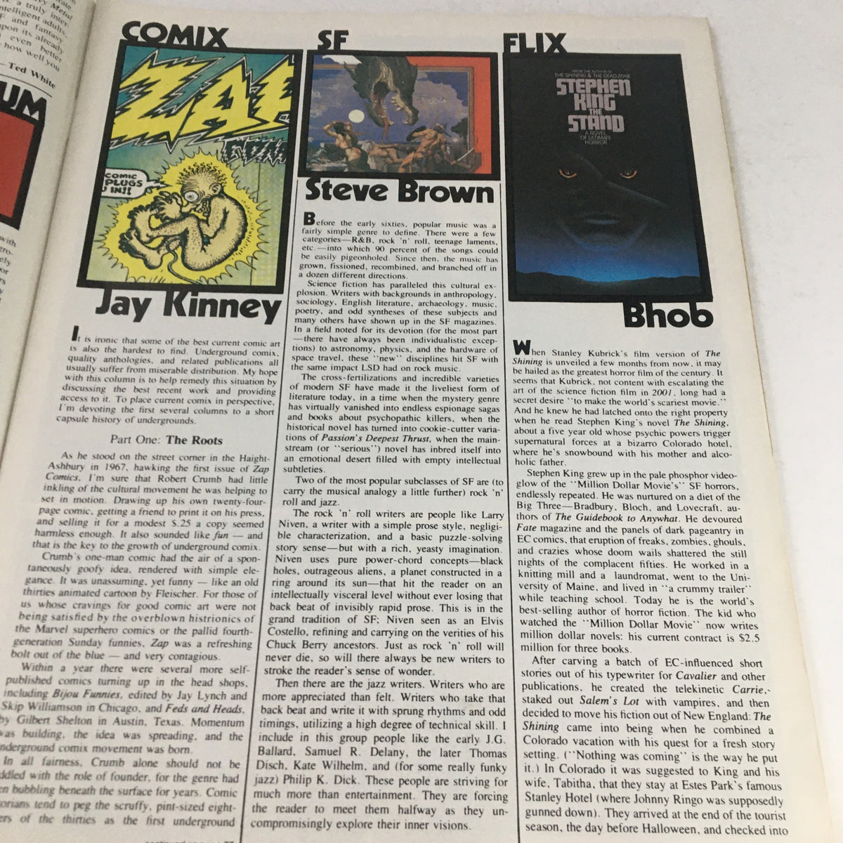 Comic and film review page in Heavy Metal Magazine January 1980 Part 1 Paradise Lost by John Milton, featuring illustrations and text discussing creators like Jay Kinney and Steve Brown.