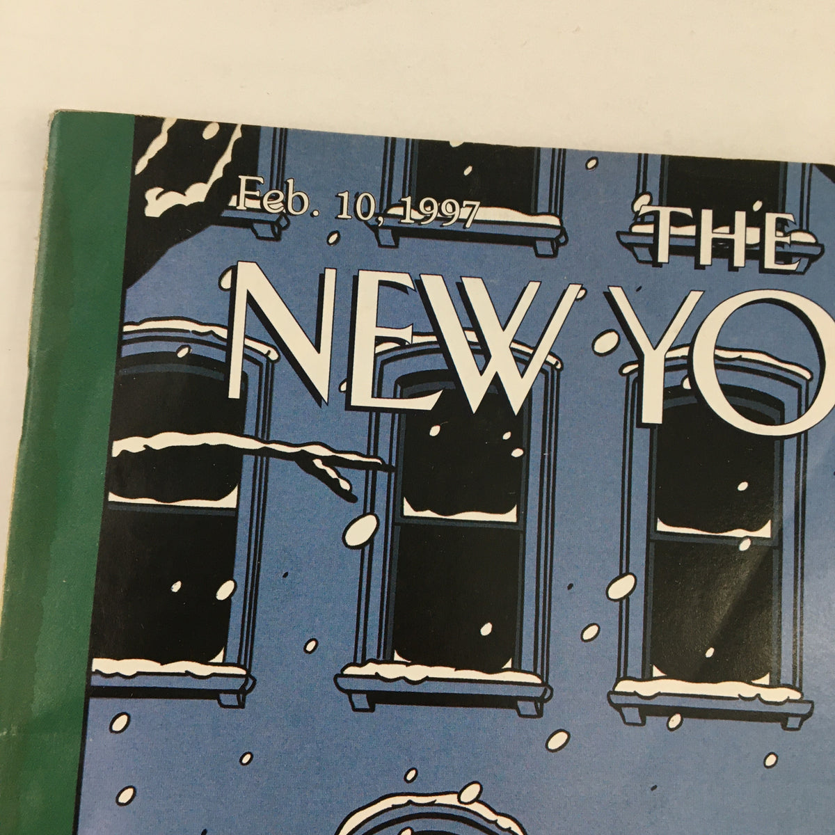 Close-up of The New Yorker Magazine February 10 1997 cover showcasing the title and winter design elements, created by Jean-Claude Floc'h.