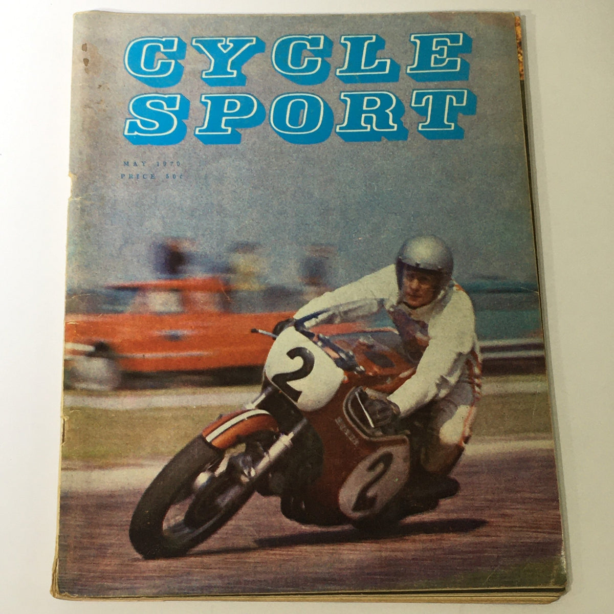 Cover of Vintage Cycle Sport Magazine May 1970 featuring a motorcyclist racing on a track, showcasing the Hodaka 100-B and capturing the essence of 1970s motorcycle culture.