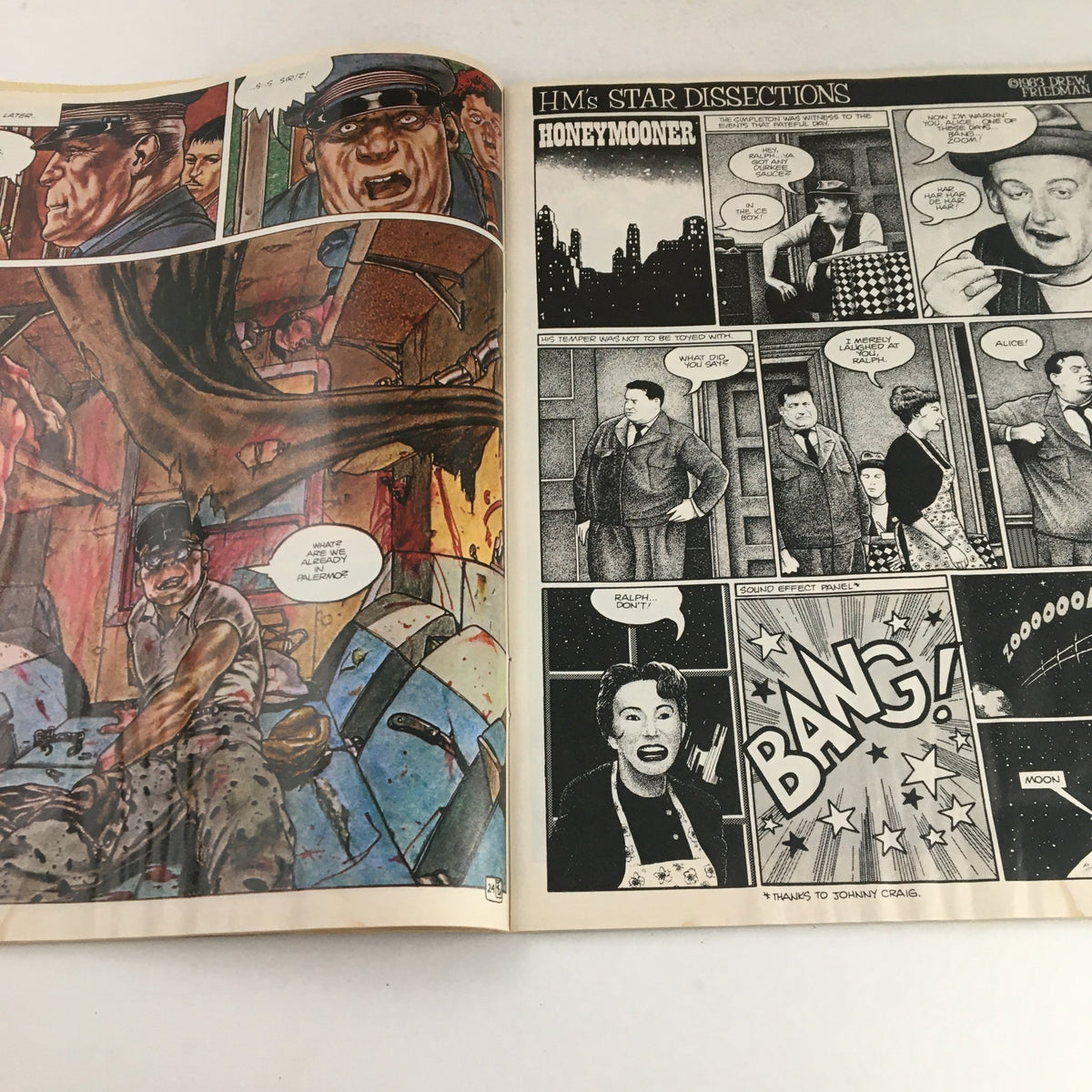 Comic strip pages from Heavy Metal Magazine September 1983 showcasing 'HM's Star Dissections' and vibrant comic art.