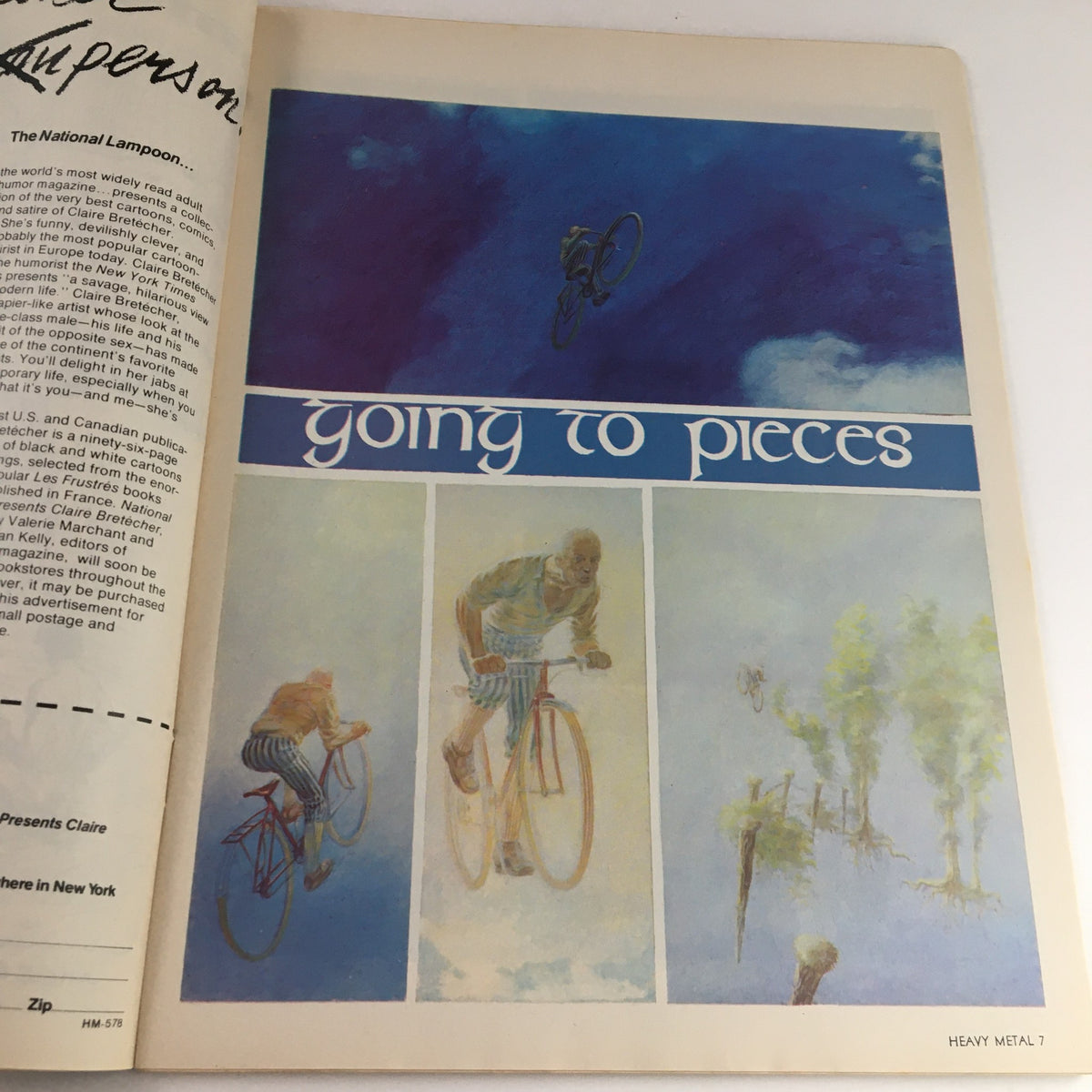 Page titled 'Going to Pieces' from Heavy Metal Magazine May 1978, featuring artistic illustrations and narrative elements.