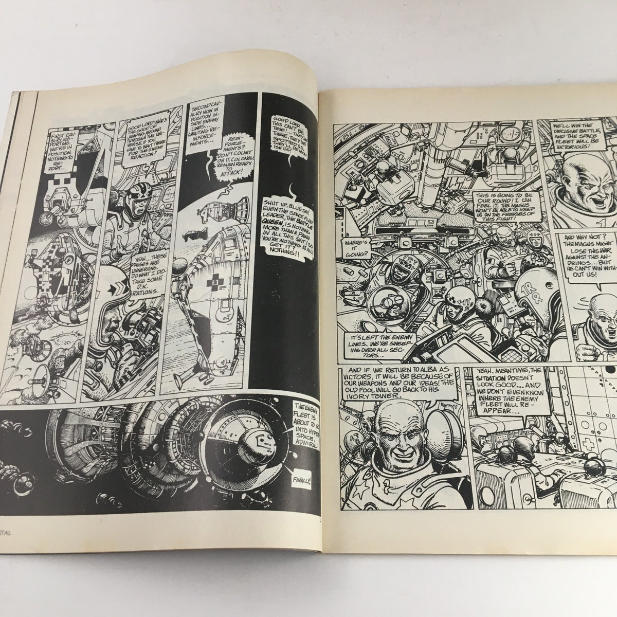 Comic pages from Heavy Metal Magazine September 1979, illustrating a science fiction scenario with characters and technology, highlighting intricate black and white artwork.