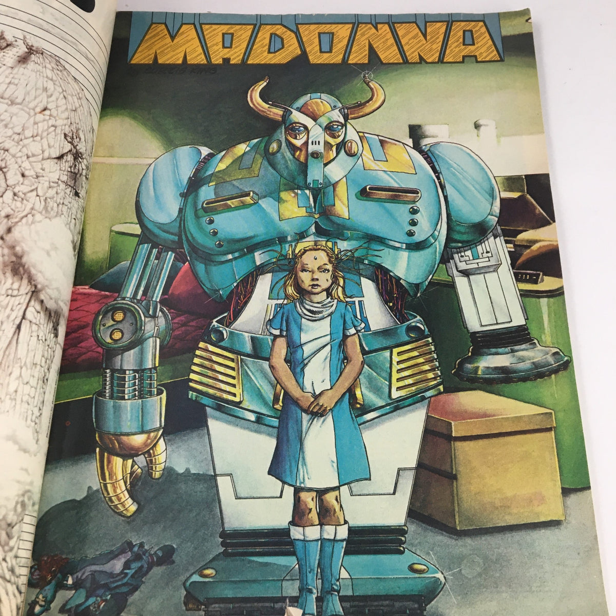 Illustration from Heavy Metal Fantasy Magazine April 1979 titled 'Madonna' depicting a young girl alongside a robotic figure.
