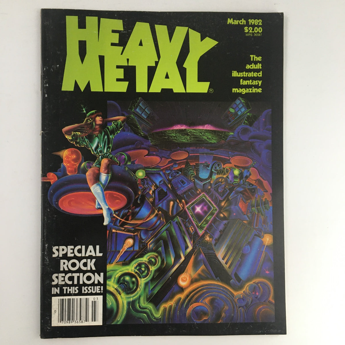 Cover of Heavy Metal Magazine March 1982 Electric Splendor featuring vibrant artwork and the iconic logo.