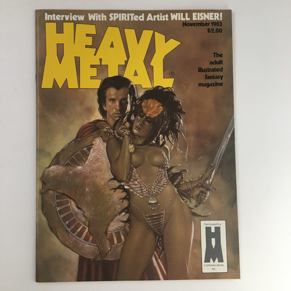 Cover of Heavy Metal Magazine November 1983 featuring Valentina the Pirate by Guido Crepax, showcasing striking fantasy artwork with a male and female character, highlighting the adult illustrated fantasy genre.