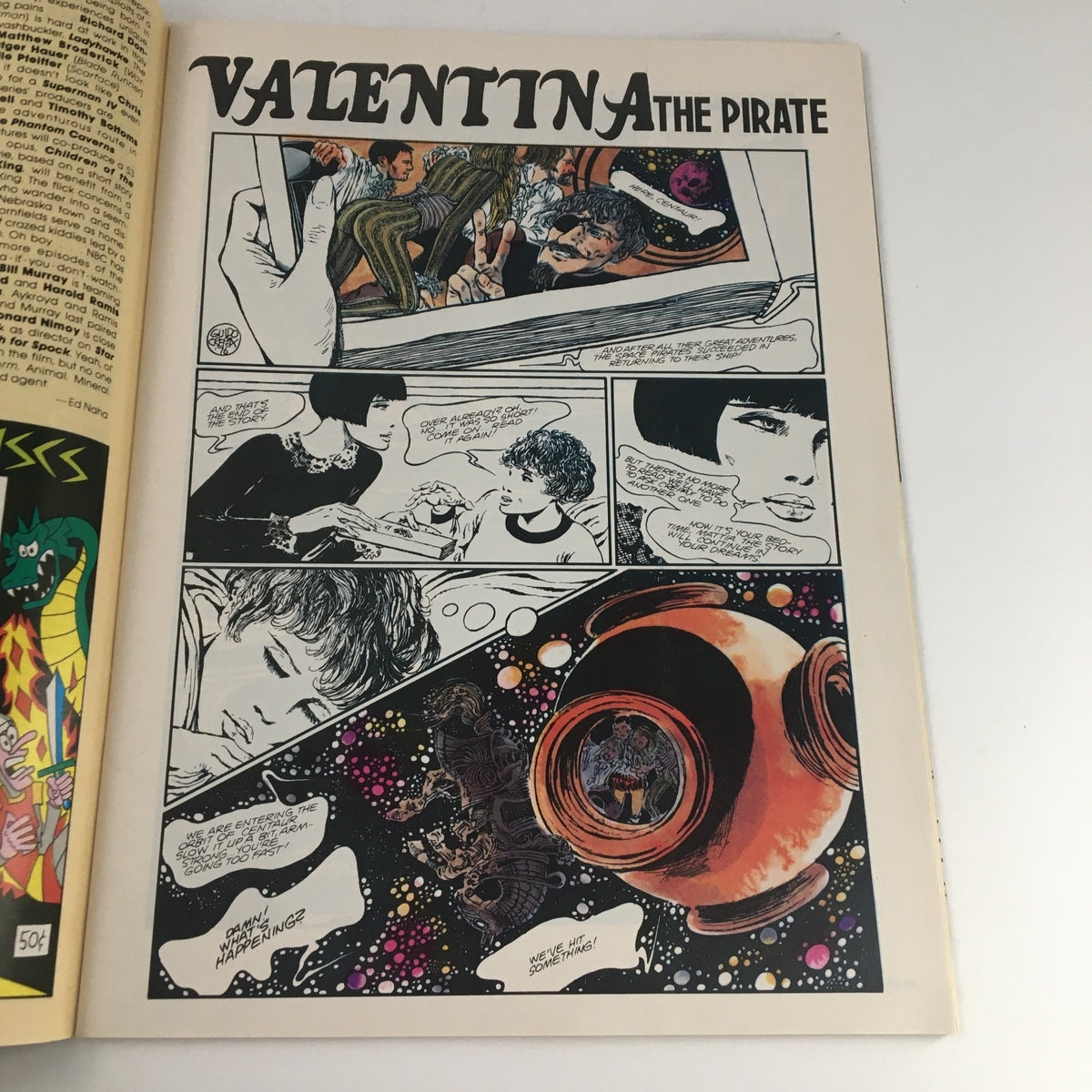 Comic panels from Heavy Metal Magazine November 1983 depicting Valentina the Pirate, illustrating the unique storytelling and art style by Guido Crepax.