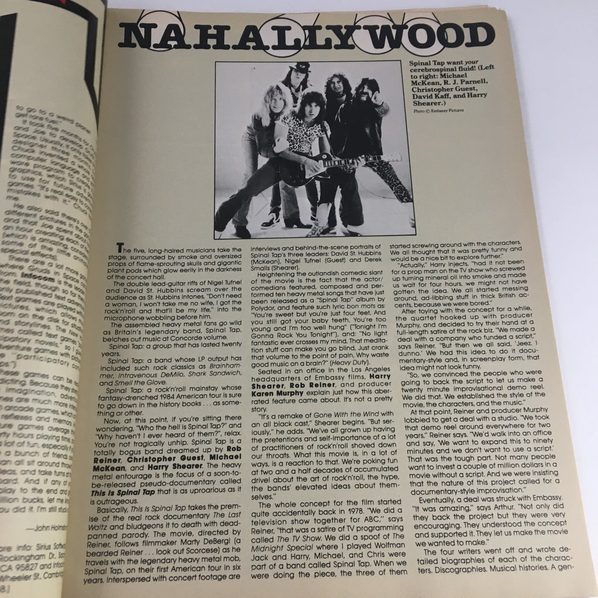 Spinal Tap overview in Heavy Metal Magazine March 1984 highlighting the legendary band with a photo and commentary on their cultural impact.