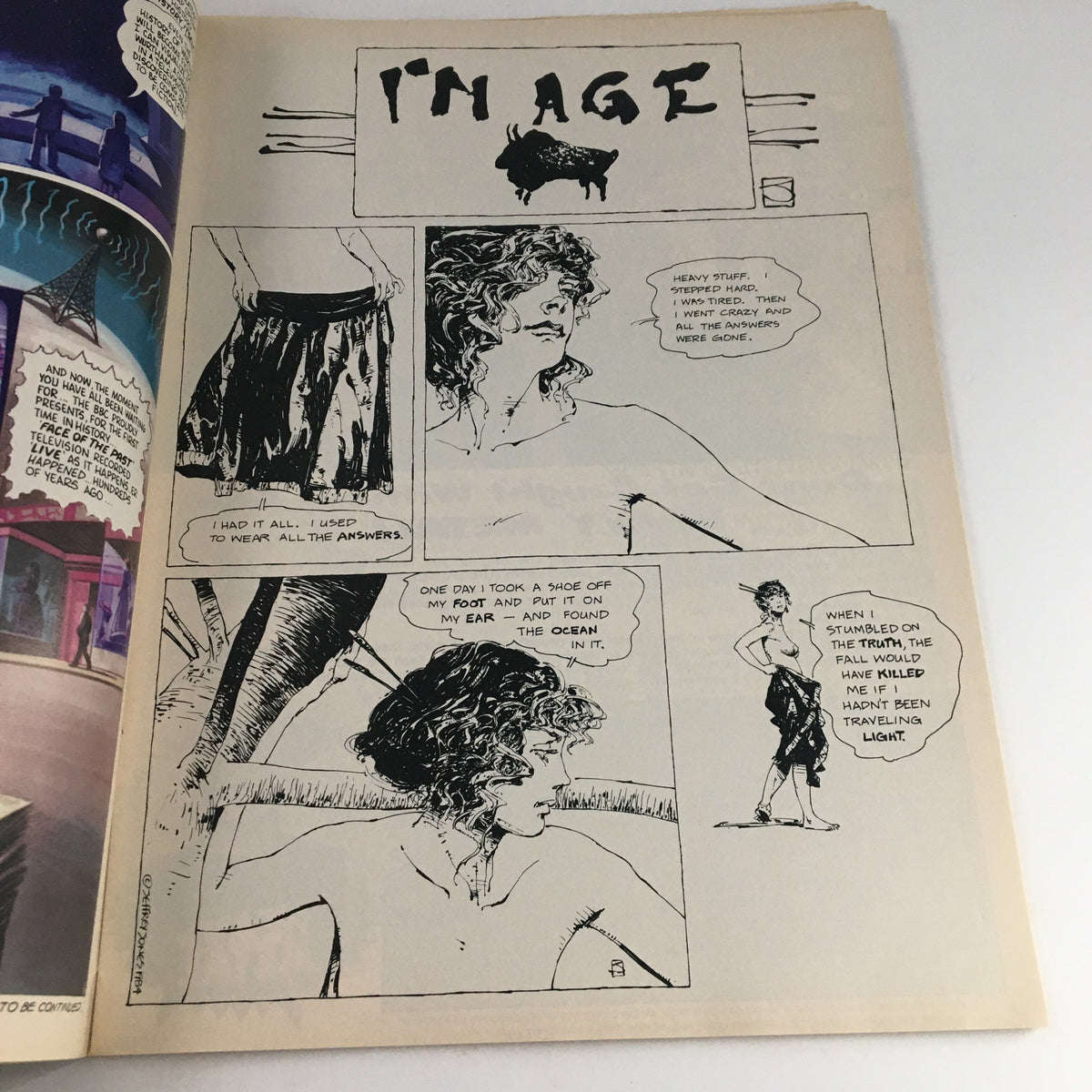 Artistic comic strip titled 'I'm Age' featured in Heavy Metal Magazine March 1984 showcasing unique visual storytelling and character design.