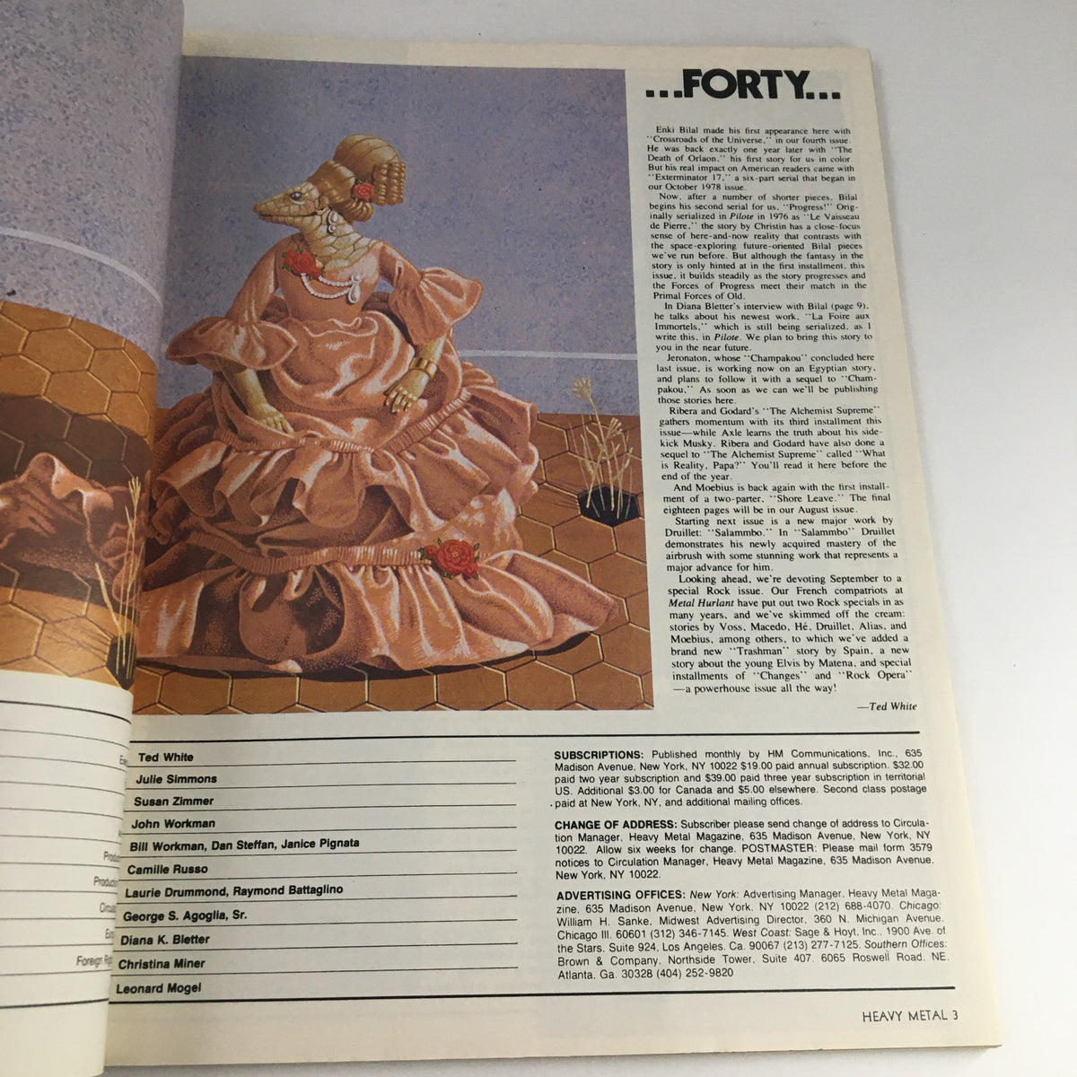 Interior page of Heavy Metal Magazine July 1980 featuring artwork and text from the story 'Forty...' showcasing unique illustrations and narrative style.