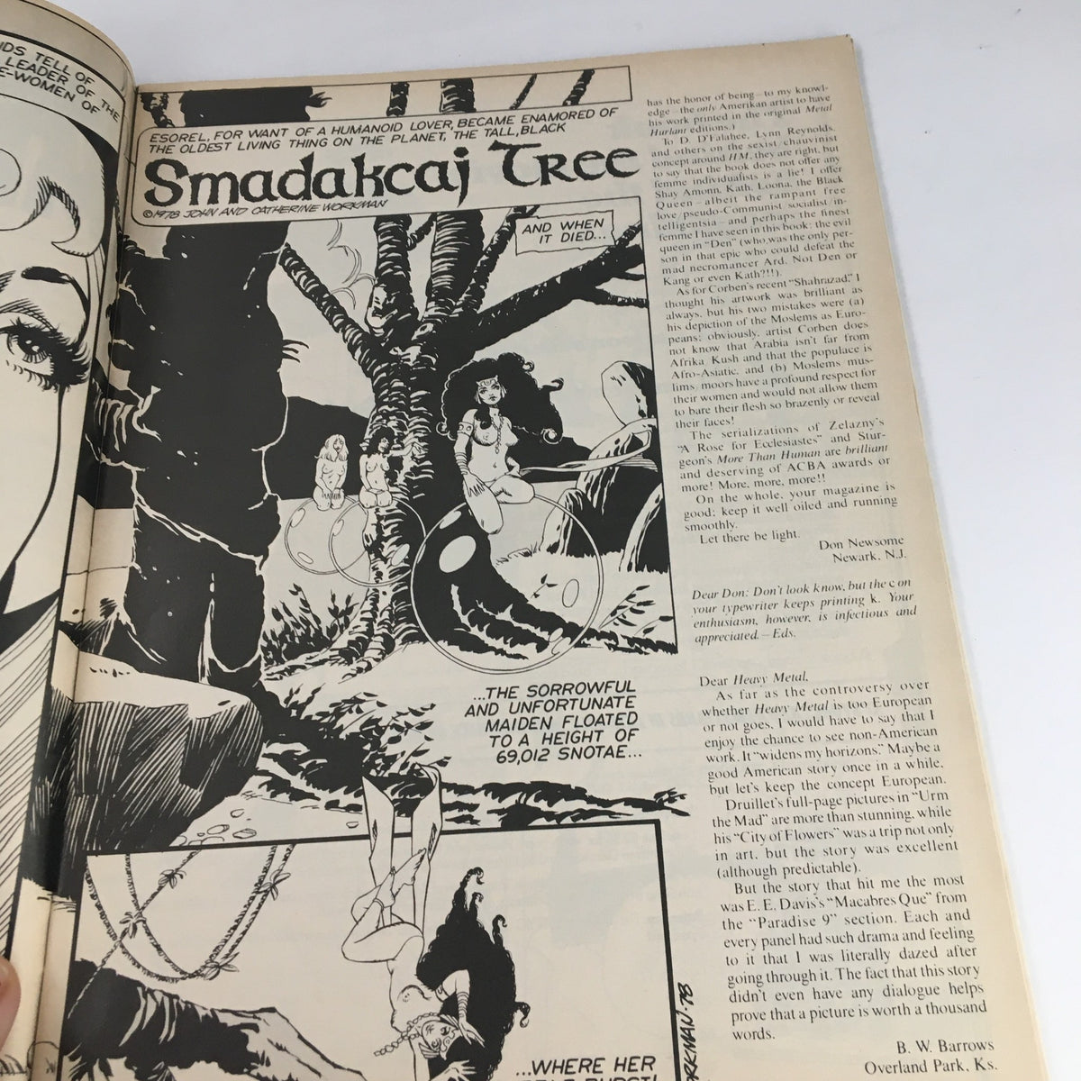 Illustration from Heavy Metal Magazine September 1978 titled 'Smadakaj Tree', featuring whimsical characters in a fantasy setting, emphasizing the magazine's imaginative storytelling.