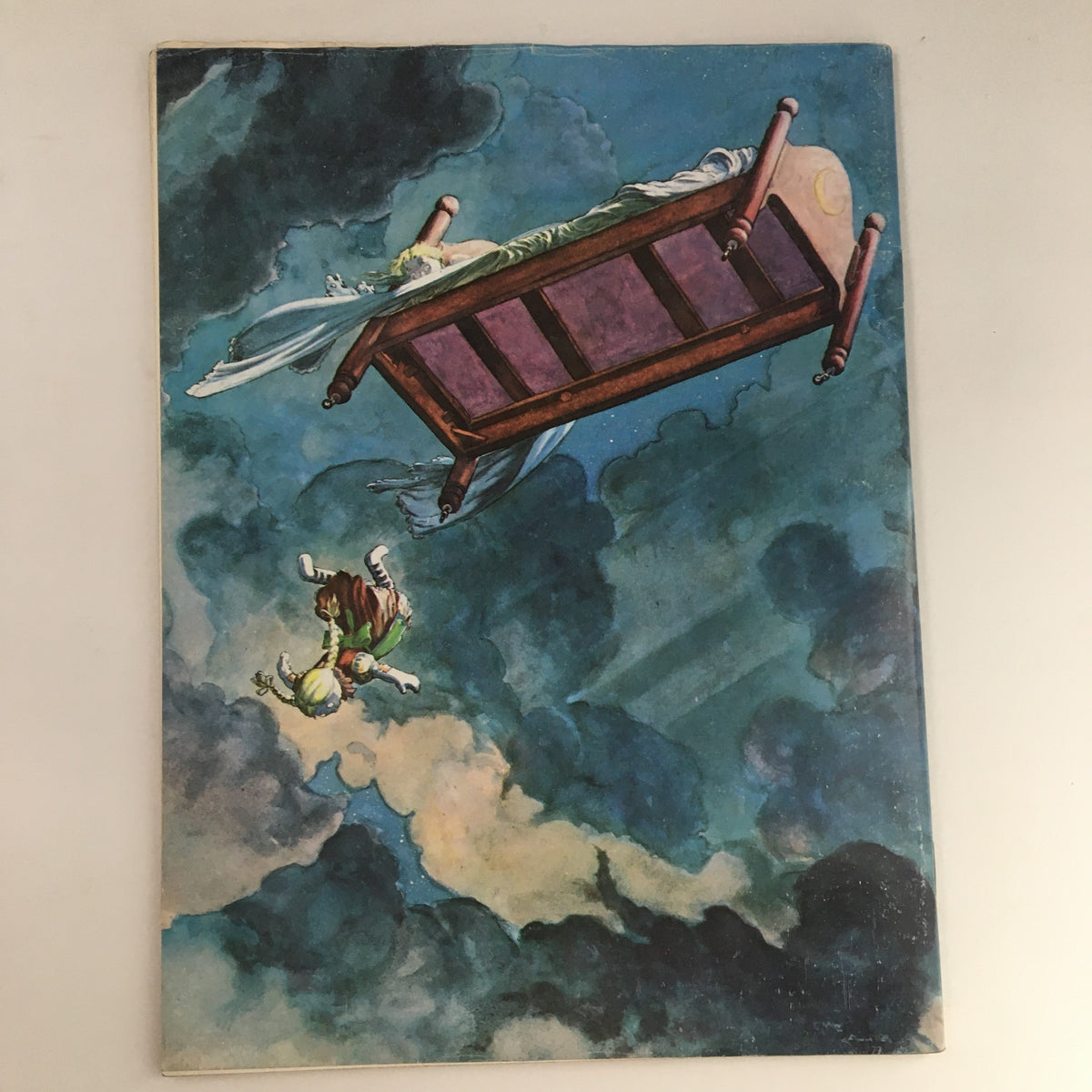 Illustration from Heavy Metal Magazine December 1978 depicting a surreal scene of children and a flying bed, exemplifying the magazine's fantastical and artistic spirit of the late 70s.