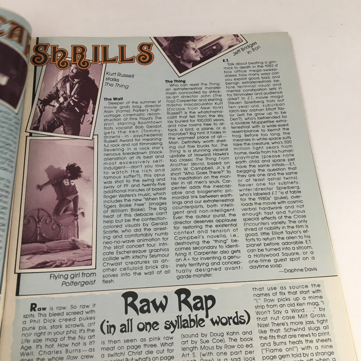 Article page from Heavy Metal Magazine August 1982 discussing various films and pop culture, featuring classic movies and critiques.