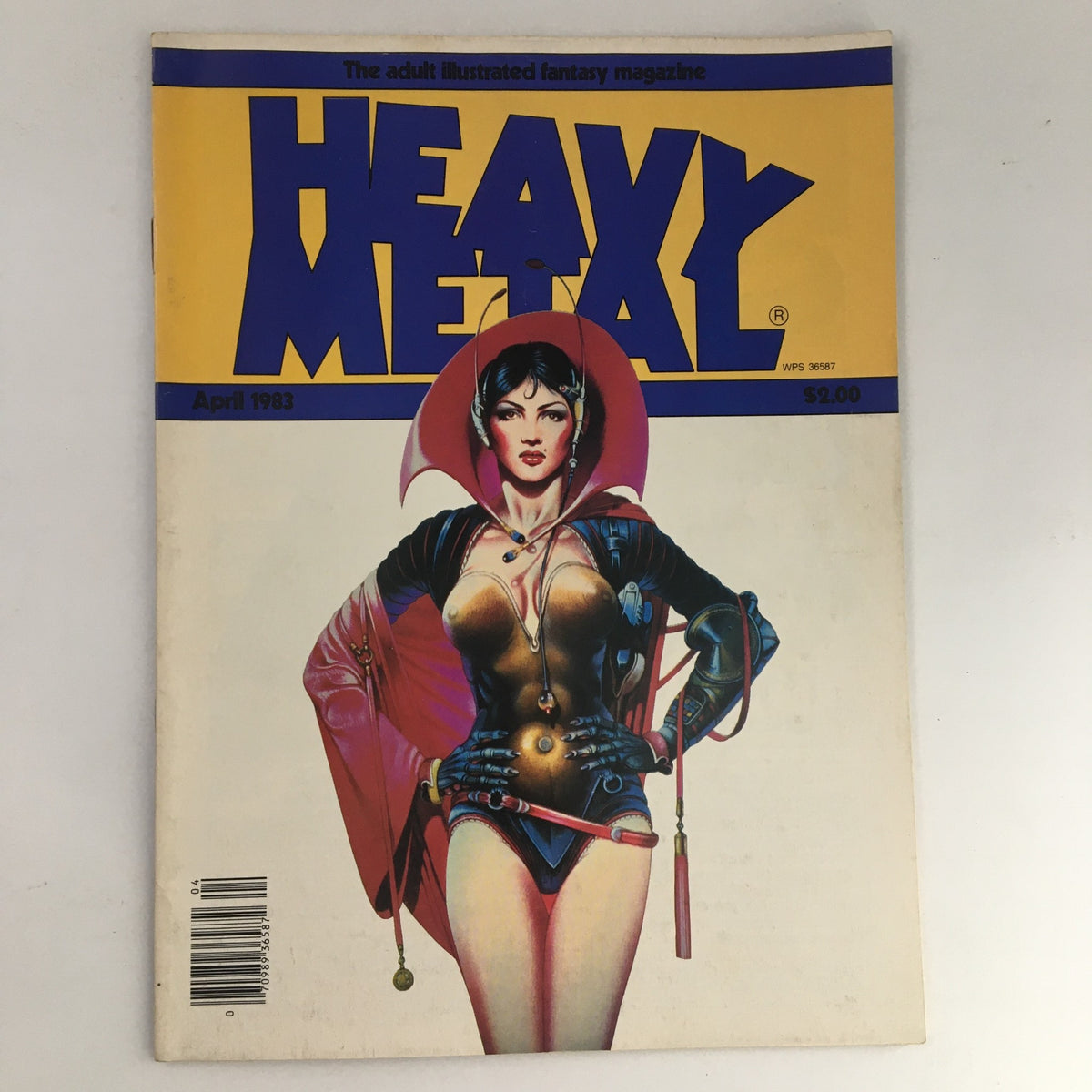 Cover of Heavy Metal Magazine April 1983 featuring an illustrated female character in a theatrical costume, capturing the essence of fantasy artwork.