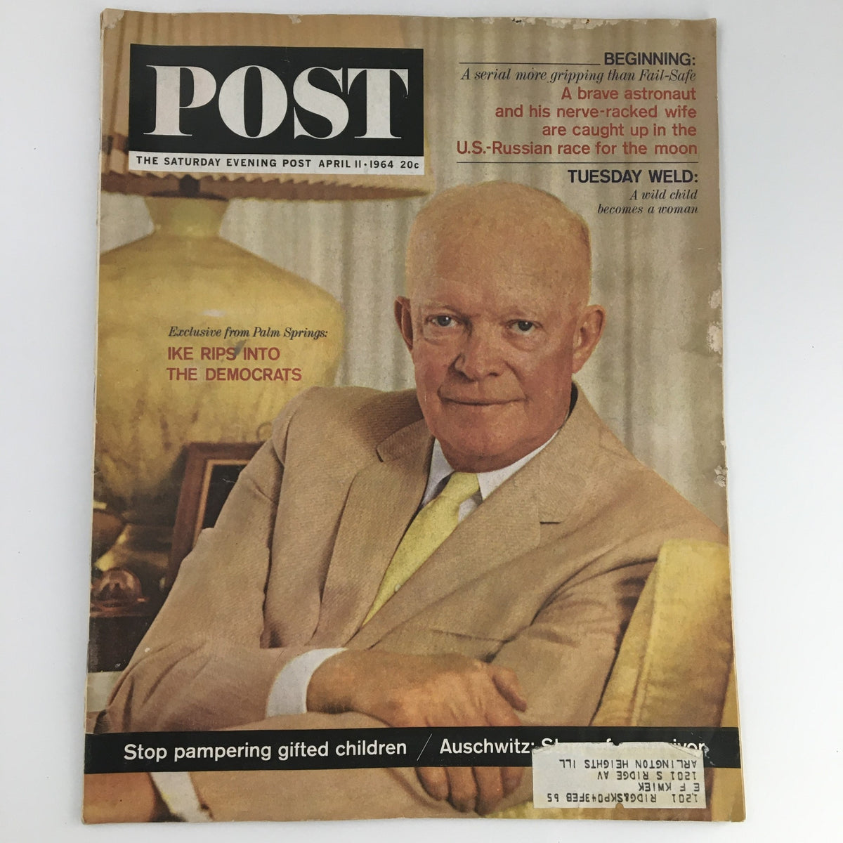 Cover of The Saturday Evening Post, April 11, 1964, featuring Dwight D. Eisenhower with a vintage aesthetic and minor wear.