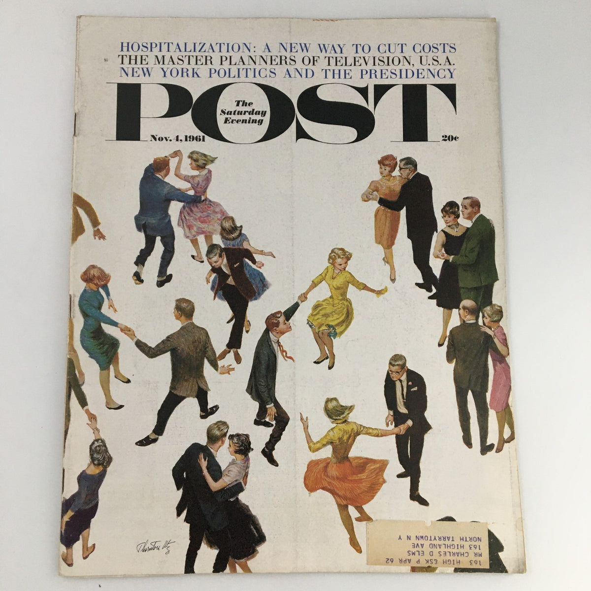 Cover of The Saturday Evening Post dated November 4, 1961, featuring an illustration of couples dancing, related to the theme 'Master Planners of Television, U.S.A.'