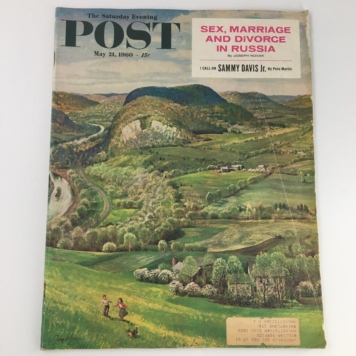 The Saturday Evening Post May 21, 1960 featuring an article titled 'I Call On Sammy Davis Jr.' by Pete Martin, showcasing a picturesque landscape cover with a vintage style.