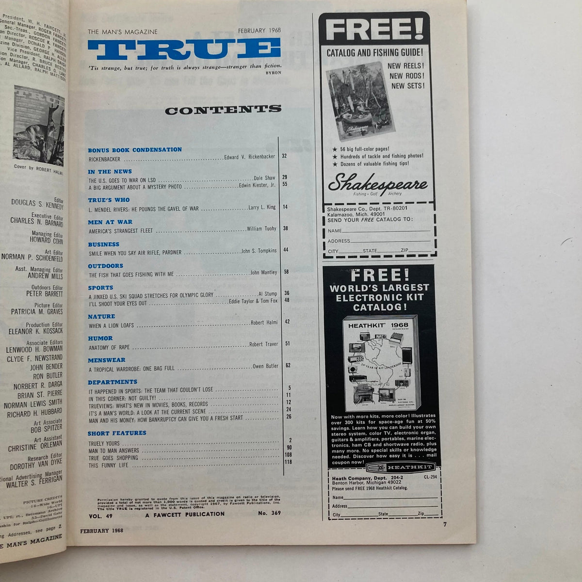 Vintage True Magazine February 1968 Vol 49 No. 369 The Damndest Fish Story