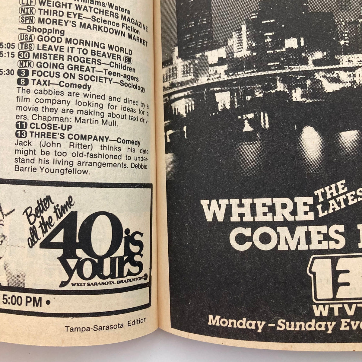 Inside page of TV Guide Magazine March 9 1985 featuring TV listings for the Tampa-Sarasota Edition, showcasing programs like 'Three's Company' and 'Taxi'.